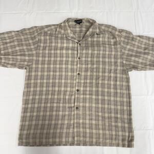 Yago Shirt Mens 3XL Beige Gray Plaid Short Sleeve Button Front Casual Top